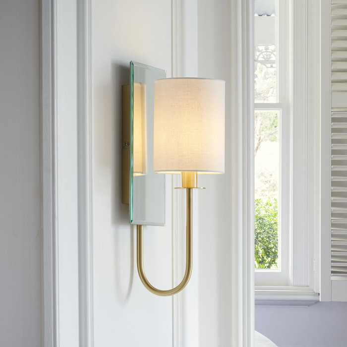 Jess - Mirrored Satin Brass Wall Light with Vintage White Shade