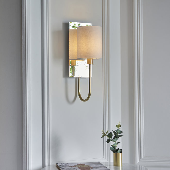 Jess - Mirrored Satin Brass Wall Light with Vintage White Shade