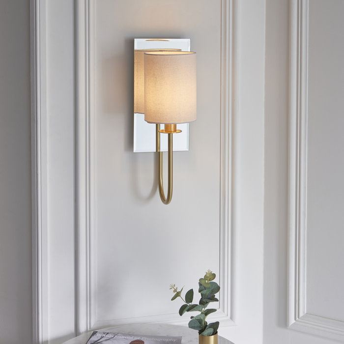 Jess - Mirrored Satin Brass Wall Light with Vintage White Shade