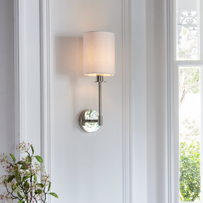 Cassie - Modern Polished Chrome Wall Light with Vintage White Shade