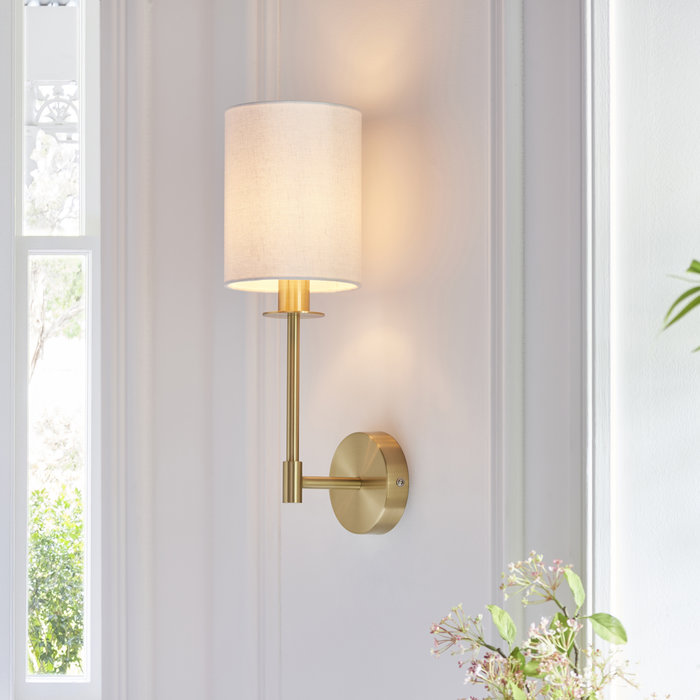 Cassie - Modern Satin Brass Wall Light with Vintage White Shade