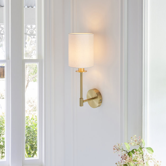 Cassie - Modern Satin Brass Wall Light with Vintage White Shade