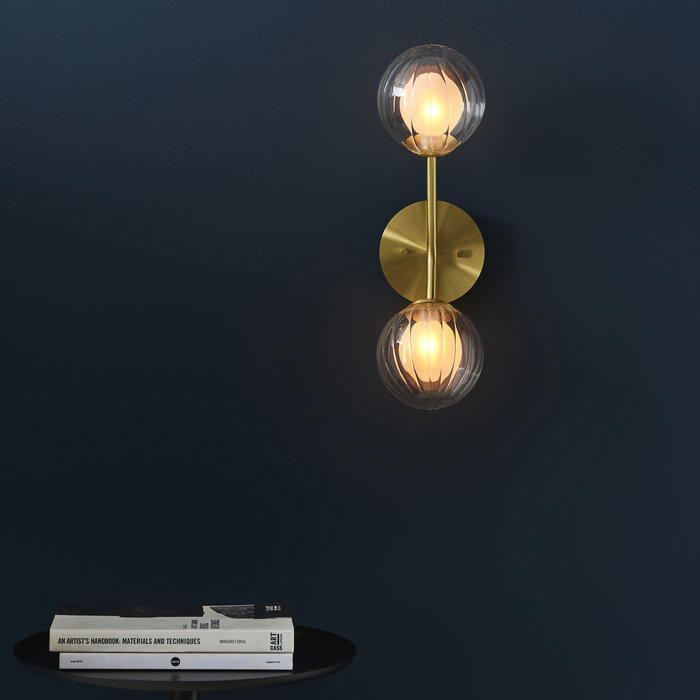Buddug - 2 Light Wall Light with Ribbed Glass Shades
