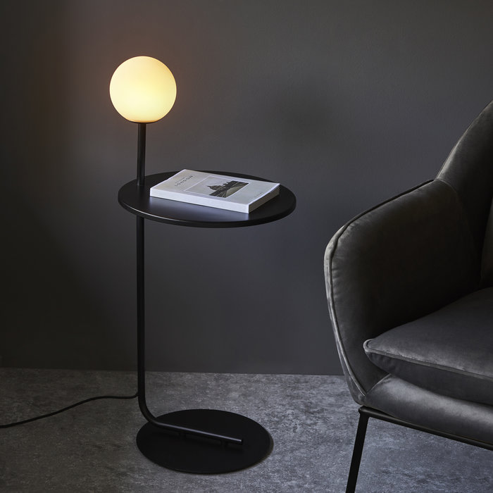 Pobl - Black Floor Light with Table and Opal Glass Shade