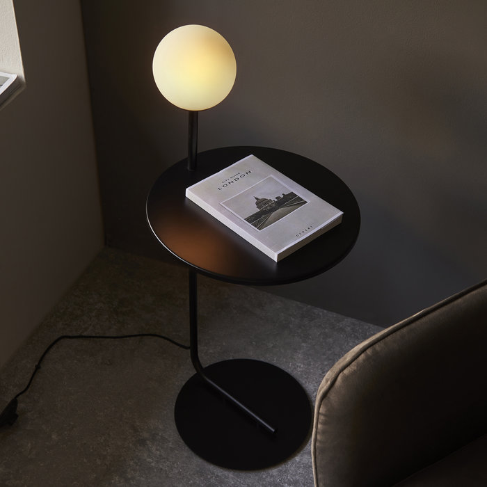 Pobl - Black Floor Light with Table and Opal Glass Shade