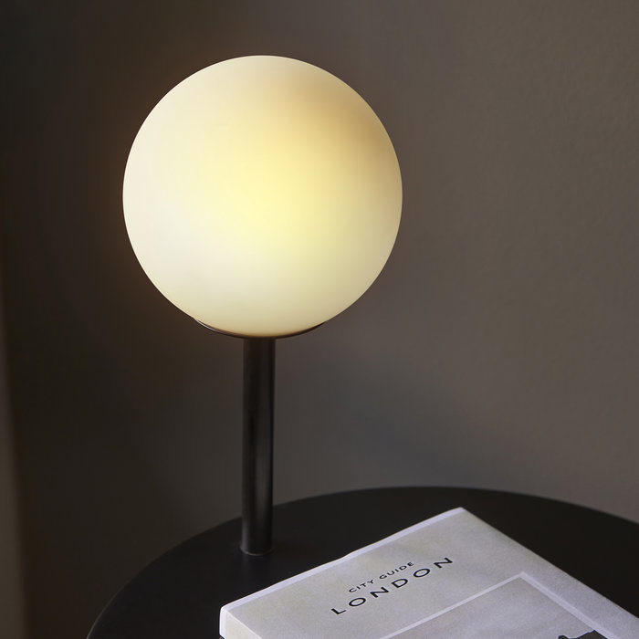 Pobl - Black Floor Light with Table and Opal Glass Shade