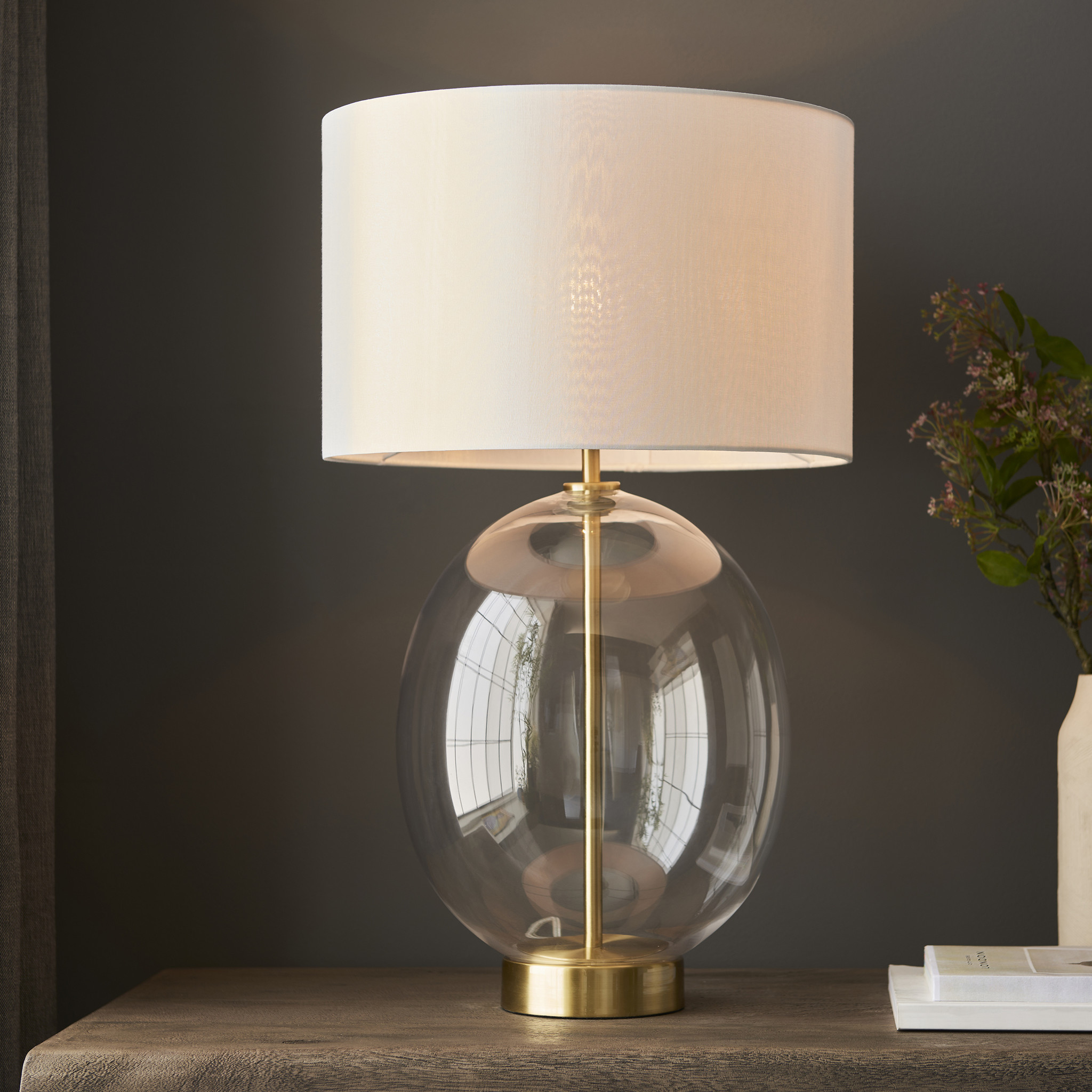 Bettina - Boutique Hotel Style Brass Table Lamp with Vintage White Sha -  Lightbox