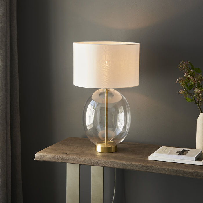 Bettina - Hotel Style Large Glass Touch Table Lamp with Vintage White Shade - Brass