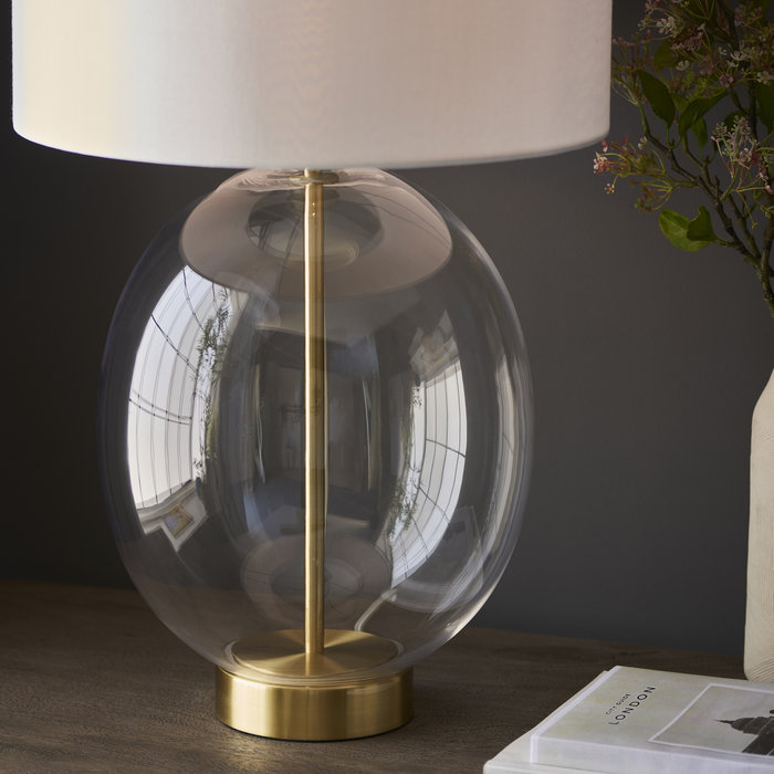 Bettina - Hotel Style Large Glass Touch Table Lamp with Vintage White Shade - Brass