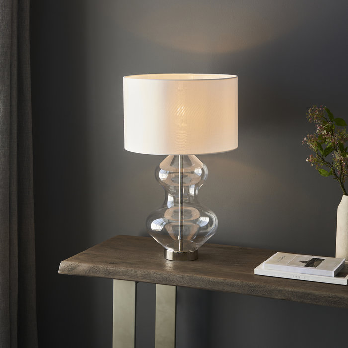 Bettina - Hotel Style Large Glass Touch Table Lamp with Vintage White Shade - Brass