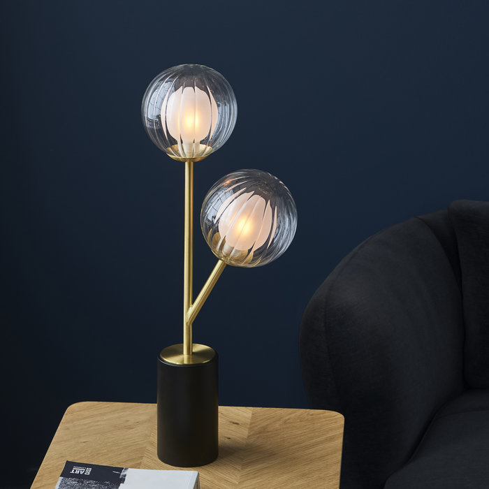 Buddug - 2 Light Table Lamp with Ribbed Glass Shades