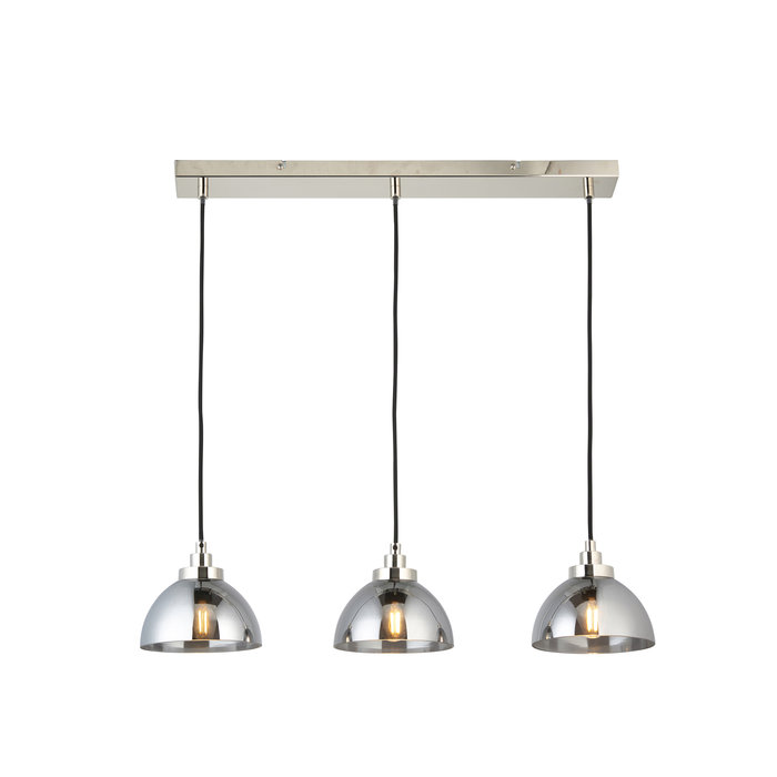 Casper -Modern Nickel and Smokey Glass 3 Light Linear Pendant