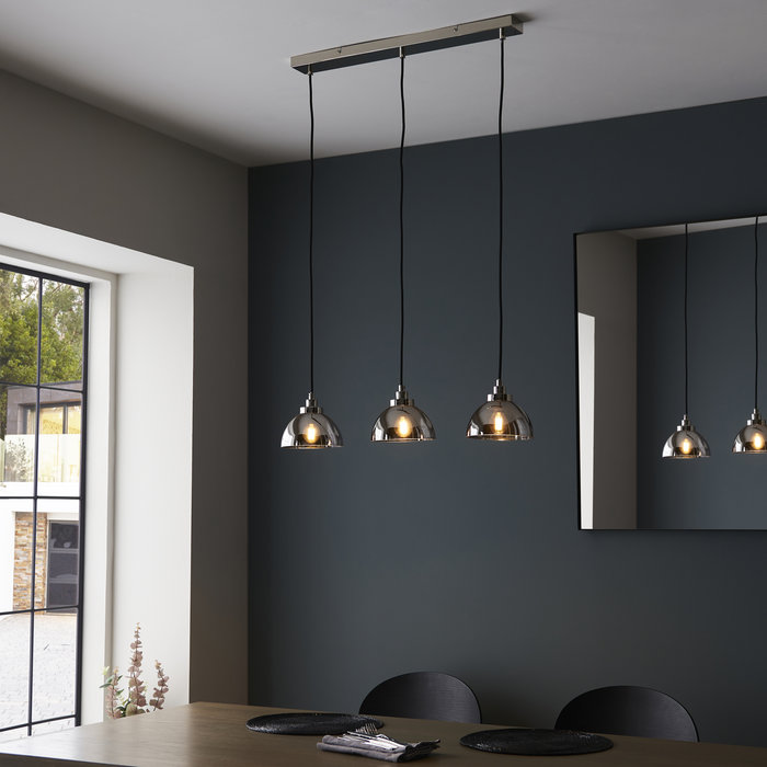 Casper -Modern Nickel and Smokey Glass 3 Light Linear Pendant