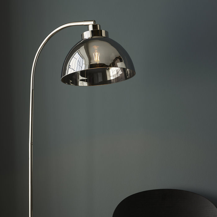 Casper -Modern Nickel and Smokey Glass Floor Lamp- Black Floor Light with Table and Opal Glass Shade - Copy