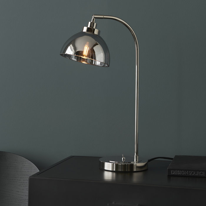 Casper -Modern Nickel and Smokey Glass Table Lamp