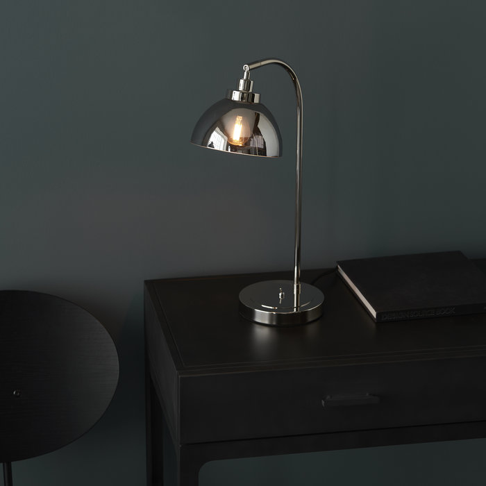 Casper -Modern Nickel and Smokey Glass Table Lamp