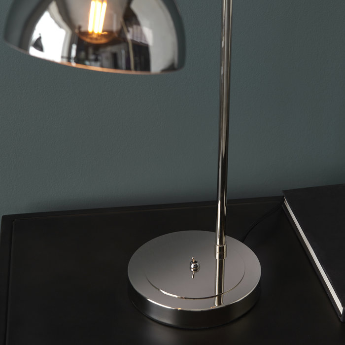 Casper -Modern Nickel and Smokey Glass Table Lamp