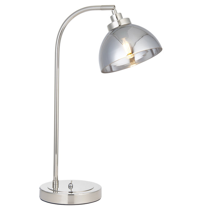 Casper -Modern Nickel and Smokey Glass Table Lamp