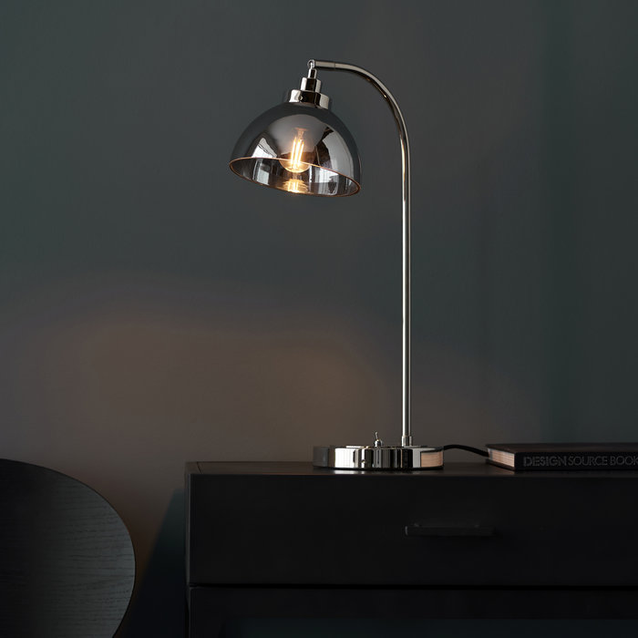Casper -Modern Nickel and Smokey Glass Table Lamp