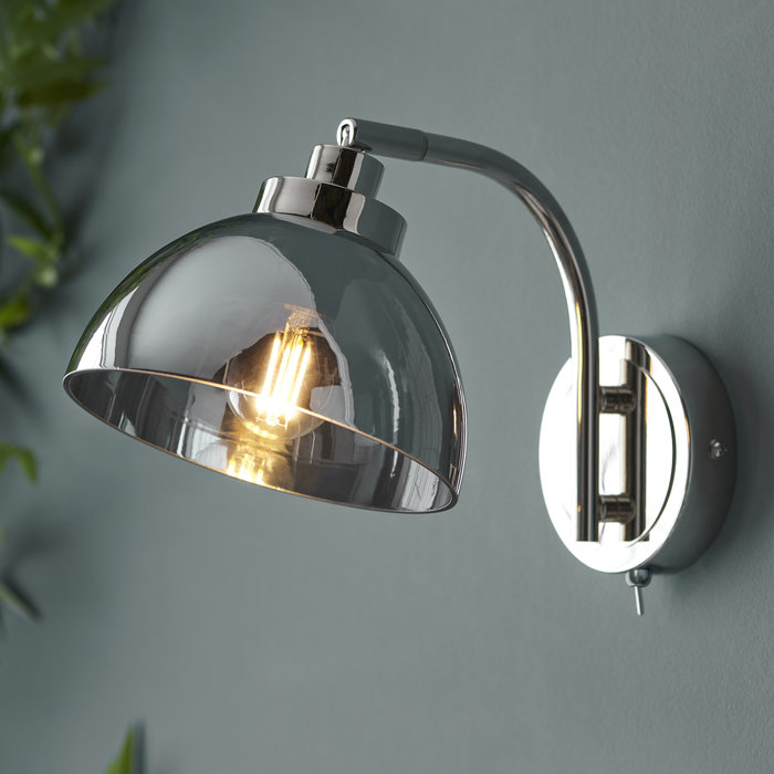 Casper -Modern Nickel and Smokey Glass Wall Light