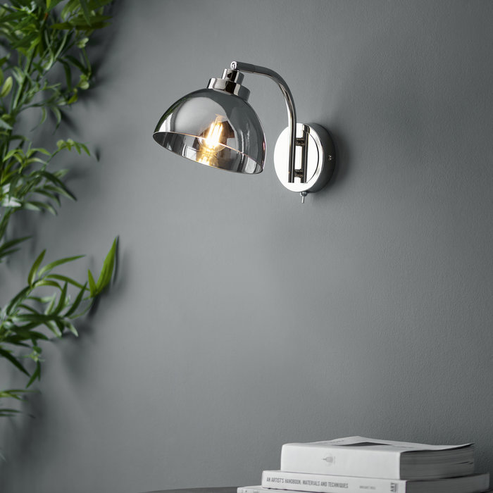 Casper -Modern Nickel and Smokey Glass Wall Light