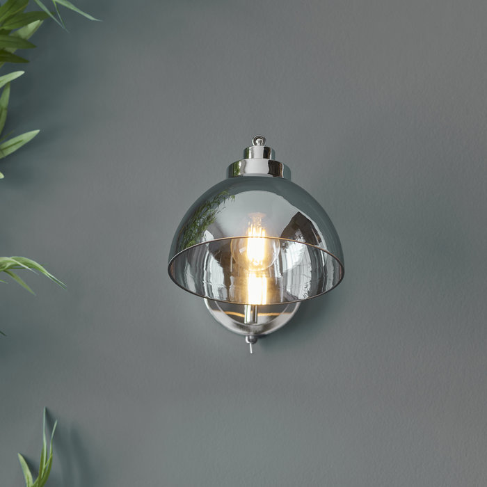 Casper -Modern Nickel and Smokey Glass Wall Light