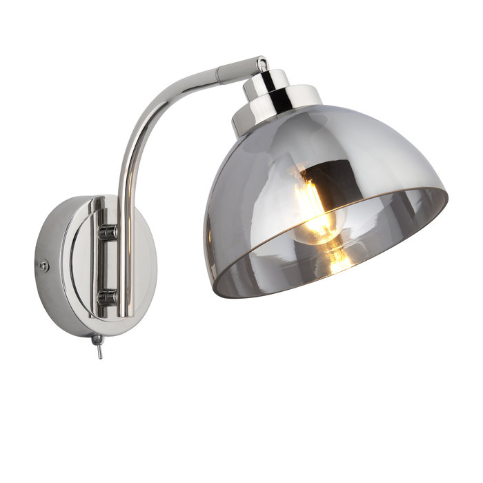 Casper -Modern Nickel and Smokey Glass Wall Light