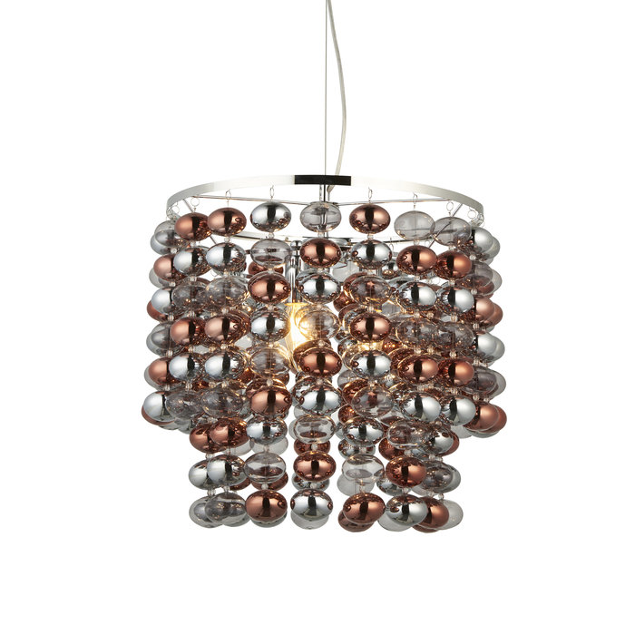 Edina - Chrome, Copper and Smokey Glass 3 Light Pendant