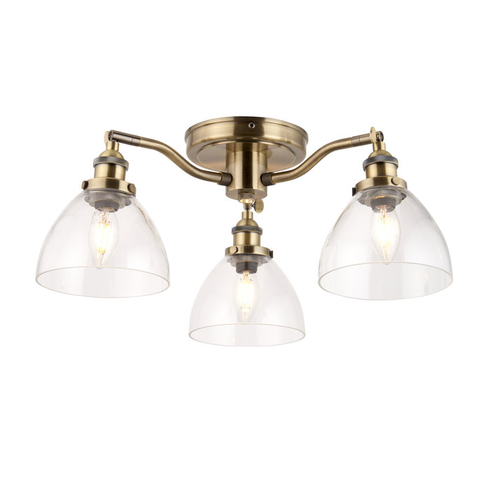 Shenna - Resto Industrial 3 Light Brass Semi Flush Ceiling Light