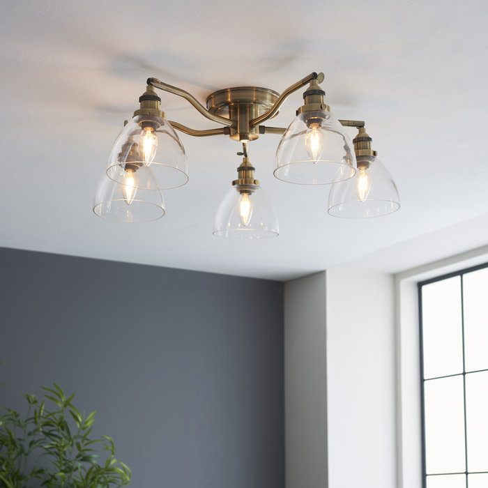 Shenna - Resto Industrial 5 Light Brass Semi Flush Ceiling Light