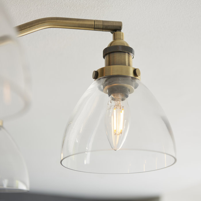 Shenna - Resto Industrial 5 Light Brass Semi Flush Ceiling Light