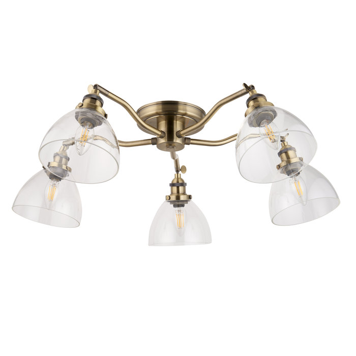 Shenna - Resto Industrial 5 Light Brass Semi Flush Ceiling Light