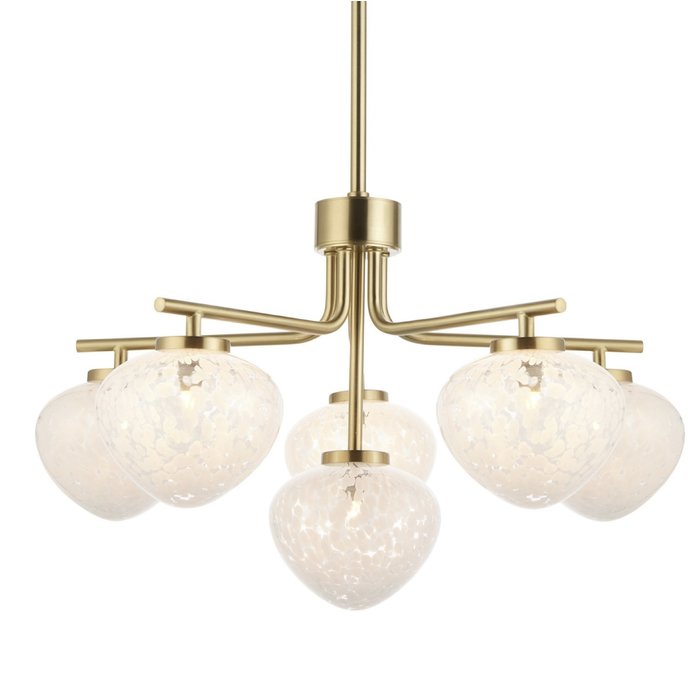 Connie - Satin Brass 6 Light Armed Chandelier with Confetti Glass