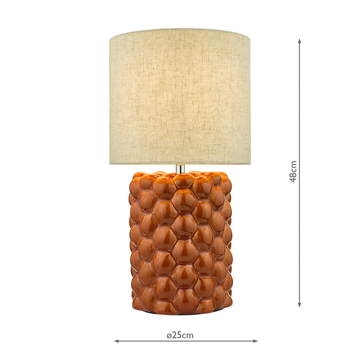 Cloch - Ceramic Orange Glazed Table Lamp with Linen Shade