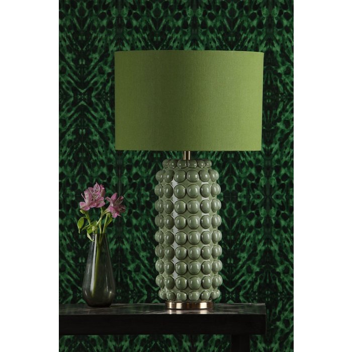 Renea - Brass & Green Ceramic Table Lamp with Shade