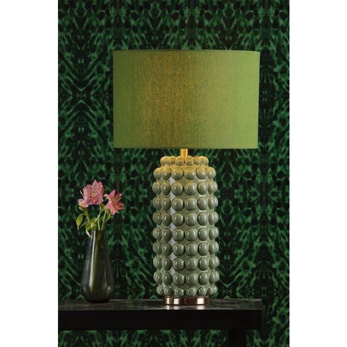 Renea - Brass & Green Ceramic Table Lamp with Shade