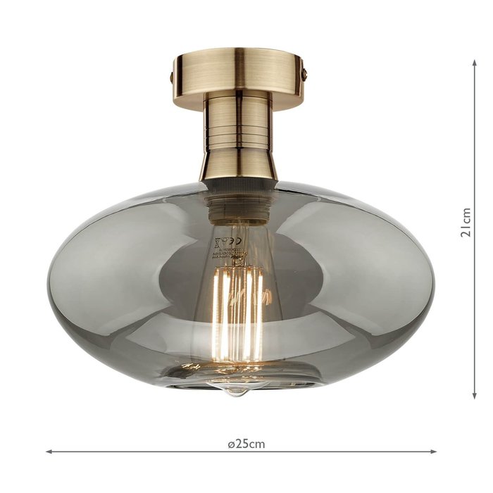 Emma - Brass and Smoked Glass Semi Flush Ceiling Light