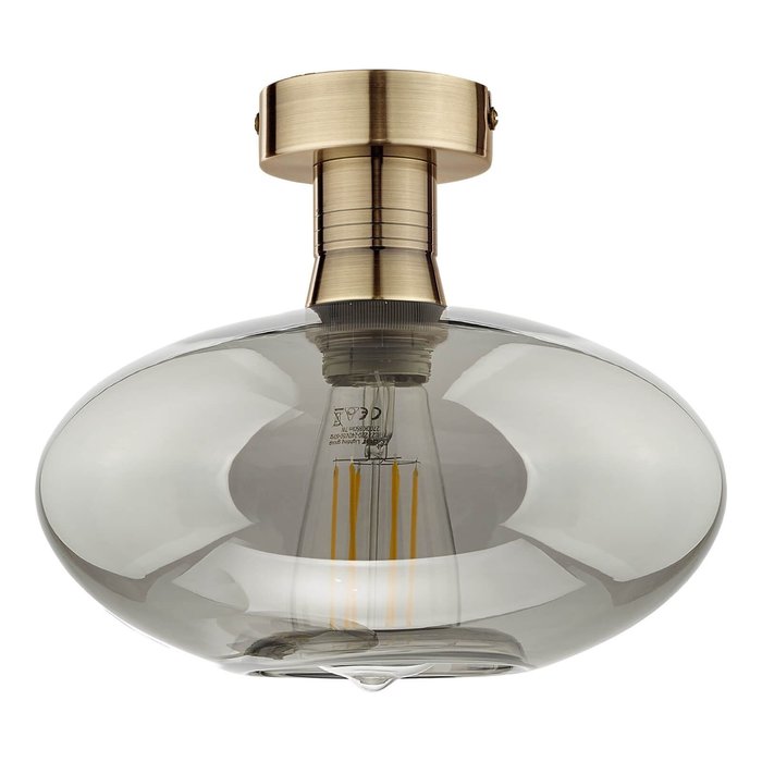 Emma - Brass and Smoked Glass Semi Flush Ceiling Light