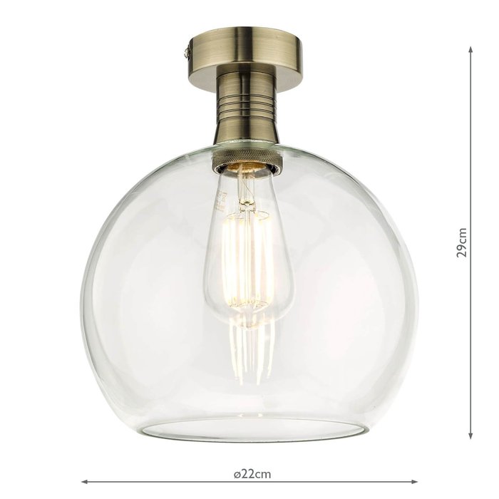 Emma - Brass and Clear Glass Semi Flush Ceiling Light