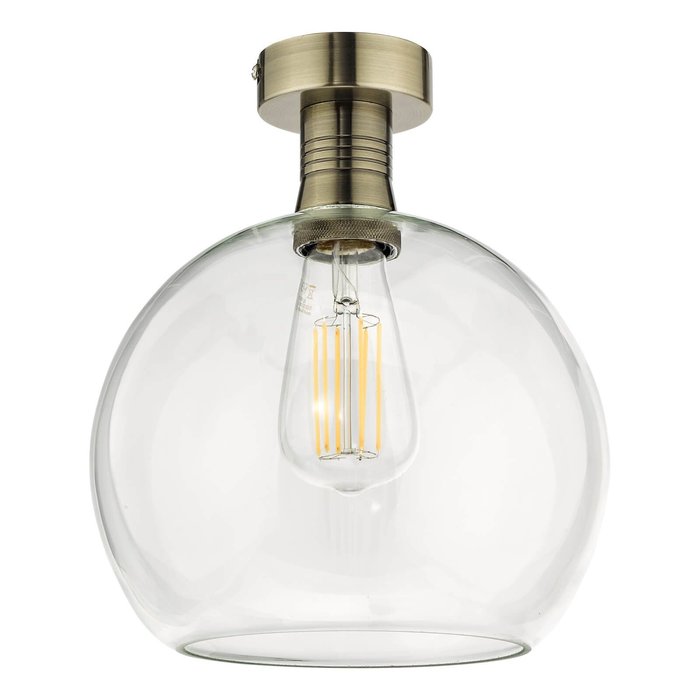 Emma - Brass and Clear Glass Semi Flush Ceiling Light