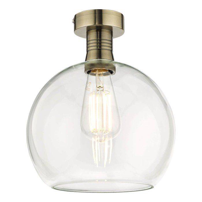 Emma - Brass and Clear Glass Semi Flush Ceiling Light