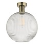 Emma - Brass and Round Ribbed Glass Semi Flush Ceiling Light