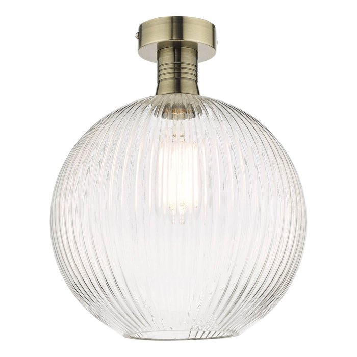 Emma - Brass and Round Ribbed Glass Semi Flush Ceiling Light