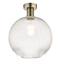 Emma - Brass and Round Ribbed Glass Semi Flush Ceiling Light