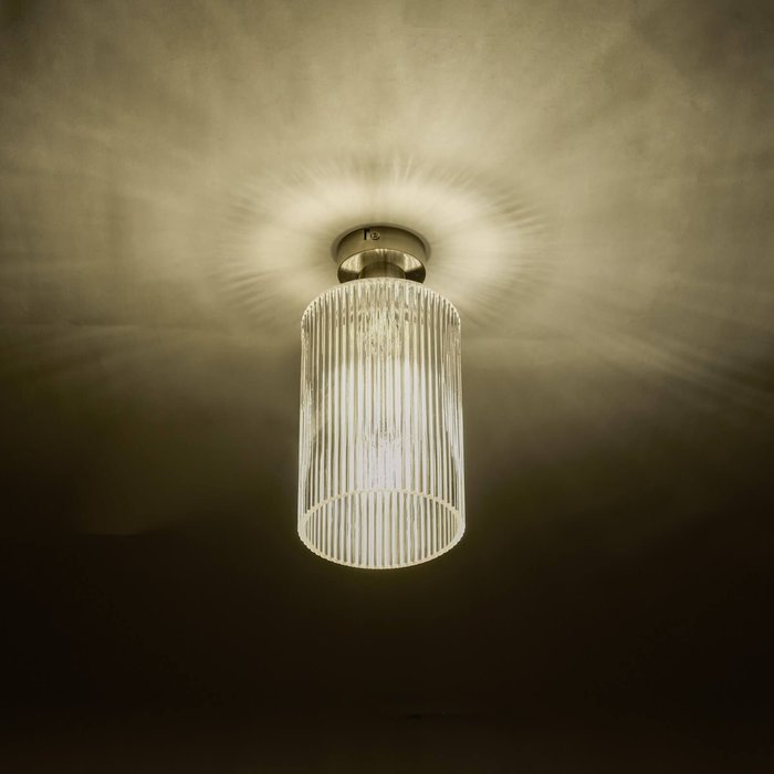 Emma - Brass and Cylinder Ribbed Glass Semi Flush Ceiling Light