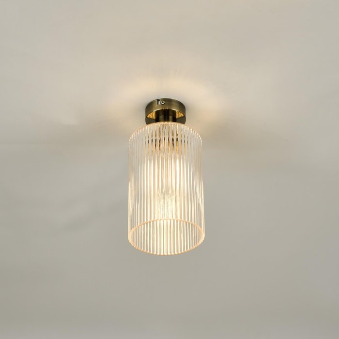 Emma - Brass and Cylinder Ribbed Glass Semi Flush Ceiling Light