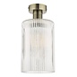 Emma - Brass and Cylinder Ribbed Glass Semi Flush Ceiling Light