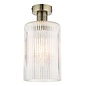 Emma - Brass and Cylinder Ribbed Glass Semi Flush Ceiling Light