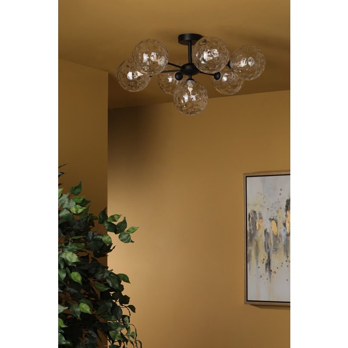 Celia - 7 Light Semi Flush Black and Moulded Clear Glass Shades