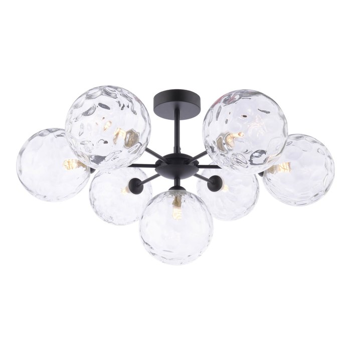 Celia - 7 Light Semi Flush Black and Moulded Clear Glass Shades